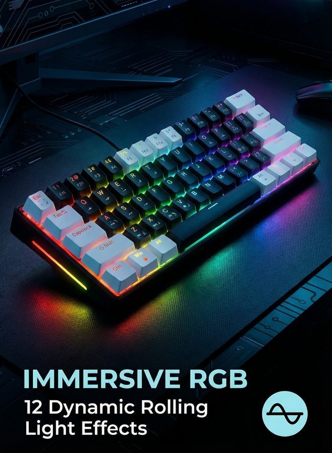 AOR Esports لوحة مفاتيح، لوحة مفاتيح للألعاب، محاور حمراء، مفاتيح عربية، لوحة مفاتيح عربية، تأثير إضاءة متدرج RGB بــ12 نمط، واجهة Type-C، تصميم لوحة مفاتيح مضغوط بـ61 مفتاح، لوحة مفاتيح سلكية، لوحة مفاتيح سوداء - Image 2